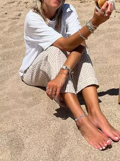 Calça xadrez casual feminina com cordão, cintura alta, calça reta, roupa diária, amiga da pele, moda verão, nova, venda quente