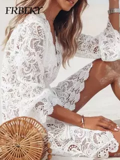 Protetor solar sexy com decote em v feminino vestido de praia, encobrimento de biquíni, maiô, moda praia, moda, novo, 2024 - Wolf Magazine