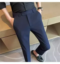 Calça de terno quente de pelúcia masculina, calça monocromática, cintura elástica, formal, negócios, fina, escritório, social, vestido, outono, inverno, 2023 - Wolf Magazine