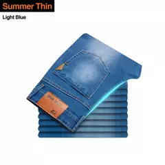 Jeans estilo clássico irmão Wang masculino, casual, stretch, fino, calça jeans, azul claro, calça preta, marca masculina - loja online