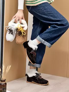 Aiyuqi tênis feminino novo couro genuíno retro alemão sapatos de treinamento feminino inverno veludo pele plana sapatos casuais - loja online