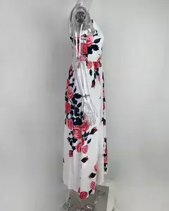 Verão impresso cintura vestido feminino 2024 comércio exterior roupas femininas com decote em v baixo peito festa grande saia vestido de balanço - Wolf Magazine