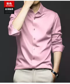 Imagem do Camisa de seda gelo manga longa masculina, slim fit, suave, anti-rugas, sem engomar, cor sólida, camisas de luxo, 6XL