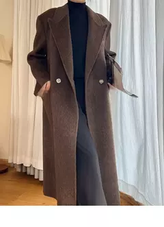 Casaco de alpaca de lã feminino, jaquetas de lã, trespassado duplo, gola de terno, solto, Casacos longos, senhora do escritório, outono, inverno, 2022