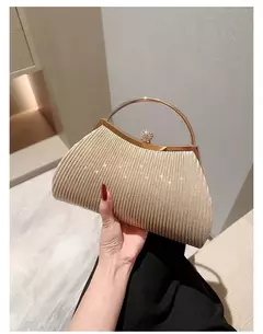 Bolsa de noite plissada para mulheres, alça superior, glitter dia clutch, jantar de casamento feminino vestida bolsa clipe de diamante, ouro na internet