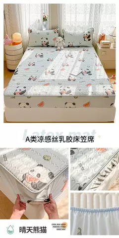 Tapetes de cama de látex natural, sensação fresca respirável, acolchoado suave, seda de gelo cabido lençol e fronhas, verão na internet