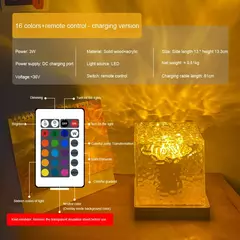 Projetor de ondulação de água rotativo dinâmico, luz noturna, 16 cores, lâmpada de cristal de chama para sala de estar, estudo, quarto, rotação dinâmica - Wolf Magazine