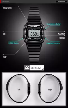 Skmei-Relógio de luxo em aço inoxidável para mulheres, contagem regressiva, relógio de pulso feminino, impermeável, relógio Chrono Digital, moda - comprar online