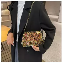 Lantejoulas crossbody saco de corrente simples ins cor sólida lantejoulas bolsa de ombro axilas bolsa de telefone noite sacos de embreagem bolsa