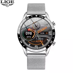 LIGE-Luxo Full Circle Touch Screen Smart Watch para Homens, Bluetooth Call, Faixa de Aço, Impermeável, Esportes, Fitness, Android, iOS - comprar online