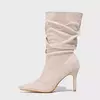 Botas de camurça plissadas para mulheres, salto alto, zíper, meio da panturrilha, passarela, plus size, moda outono
