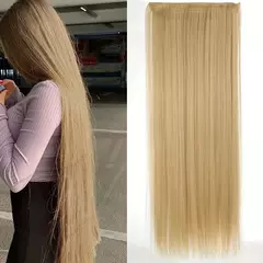 DUTRIEUX-Peça reta longa extensão de cabelo sintético para mulheres, peruca de clip, peruca resistente ao calor, 80cm