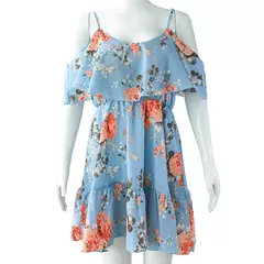 Imagem do Vestido de deslizamento estampado fora do ombro feminino, babado, alça, mini vestido, floral, sem costas, curto, praia, verão, 2024