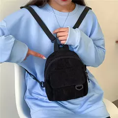 Imagem do Mini mochila feminina, mochila escolar de veludo simples pequena, grande capacidade, mochila feminina durável, monocromática, casual, viajando, moda