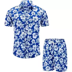 Conjunto de camisa de praia casual de verão para homens, manga curta, estilo havaiano, estampado, shorts, design com cordão, moda, roupas masculinas - comprar online