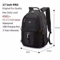 Durável Swiss Multifuncional Laptop Mochila, Resistente À Água Saco De Viagem, Faculdade Bookbag, Porta De Carregamento USB, 17";;VERDADEIRO;;"15 inch General