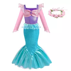 Meninas escala roxa princesa sereia ariel cosplay vestido de halloween vestido de festa de aniversário meninas verão praia vestido de férias - loja online