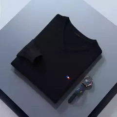 Camisola de cashmere manga comprida masculina com decote em v, pulôveres masculinos padrão, saltadores de tricô, roupas monocromáticas, venda quente na internet