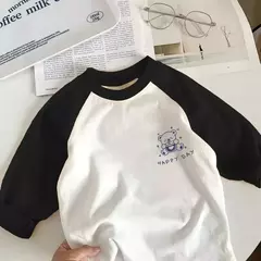 T-shirt de manga comprida para menino e menina, top de algodão puro, design cartoon, novo outono e inverno - comprar online