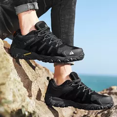 Hikeup sapatos de caminhada masculinos camurça couro ao ar livre sapatos resistentes ao desgaste masculino trekking caminhada caça tênis tático - Wolf Magazine