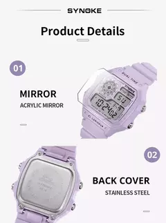 SYNOKE-Digital relógios para mulheres, luminoso, multifunções, impermeável, cronógrafo, relógio de pulso, ao ar livre, meninas, estudante, esportes, nova moda na internet