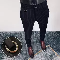 Calça formal de negócios casual masculina, slim fit, cor sólida, terno de festa de casamento, escritório, verão - Wolf Magazine