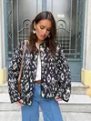 Casaco de algodão estampado de peito único feminino, bolsos elegantes, jaqueta de mangas compridas, streetwear com gola O, moda senhora, outono, inverno, 2024