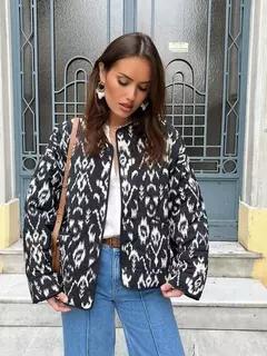 Casaco de algodão estampado de peito único feminino, bolsos elegantes, jaqueta de mangas compridas, streetwear com gola O, moda senhora, outono, inverno, 2024