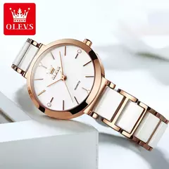 OLEVS-Relógio De Pulso De Quartzo De Ouro Rosa Das Mulheres, Senhoras Relógios, Relógio De Pulseira De Cerâmica, Moda na internet