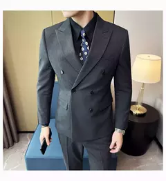 Imagem do Fato de trespassado estilo britânico masculino, negócio formal, slim fit, smoking casual, festa de casamento, conjunto de 3 peças