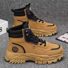 Botas de couro masculinas, tops altos, sapatos casuais, moda de rua jovem, combina com tudo, trabalho masculino, outono, novo