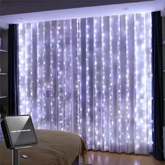 Impermeável Solar LED Curtain Light Decoração de guirlanda ao ar livre, luzes de corda, quintal, Natal, fada, luzes de corda, 300LEDs - comprar online