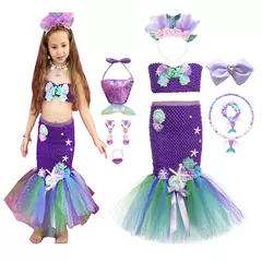 Imagem do Meninas escala roxa princesa sereia ariel cosplay vestido de halloween vestido de festa de aniversário meninas verão praia vestido de férias