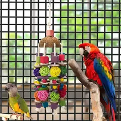 Pássaro mascar brinquedo pássaro papagaio treinamento brinquedos mastigar forrageamento pendurado gaiola cordas de papel fio desenho bola brinquedos aliviar o tédio - comprar online