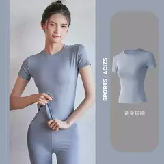 Roupas femininas de ioga de manga curta, camiseta simples de fitness, corrida esportiva de ginástica, nova moda, primavera e verão, 2024