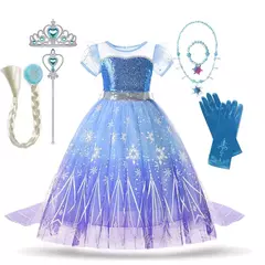 Imagem do Elsa menina vestidos princesa traje crianças lantejoulas fantasia crianças cosplay rainha roupas halloween carnaval vestidos de festa