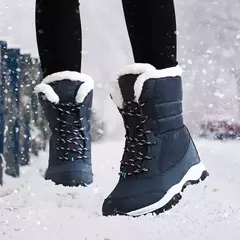 Botas de neve de plataforma antiderrapante para mulheres, Ankle Boots de pele quente, Cunhas impermeáveis, Botas altas para coxa, Sapatos de inverno