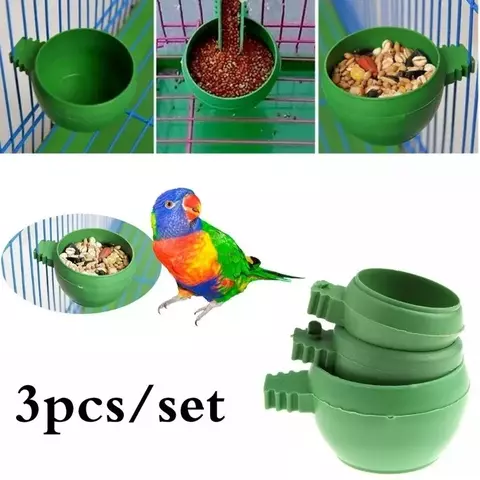 3 pçs/set plástico verde papagaio mini comida tigela de água alimentador plástico pássaros pombos gaiola copo areia ferramenta alimentação acessório