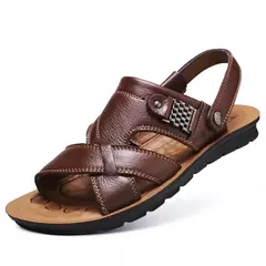 Sandálias masculinas de couro tamanho grande, sapatos clássicos de verão, chinelos romanos macios, calçado confortável para caminhadas ao ar livre - loja online