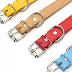 Coleira de couro para cachorro, cor sólida, ajustável, gato, filhote de cachorro, alça de pescoço, adequada para cães médios e pequenos, suprimentos para animais de estimação - loja online