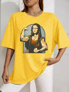 Camiseta de algodão de manga curta feminina, estampa fitness, extragrande, casual, solta, jogando jogadores na Mona Lisa - comprar online