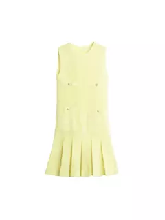 Mini vestido de bolso feminino sem mangas com o pescoço, malha, elegante vestido de botão, fino Lady Fashion, verão, fêmea, 2024