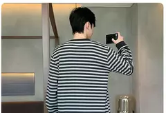 Pijama masculino com gola em o listrado, pijamas de algodão penteado, lounges plus size, outono e inverno, maduro na moda, novo, L a 6XL, 2020 - loja online