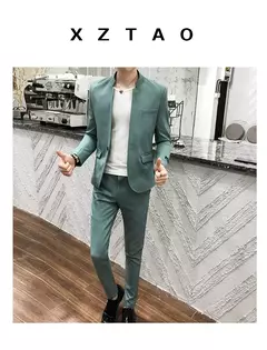 New (Blazer+ Pants) Men's Fashion Business Korean Version of Gentleman Zhongshan Stand Collar Casual British Style 2-piece Set - Wolf Magazine
