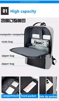 Mochila impermeável de negócios para homens, Mochilas escolares USB, Mochilas para laptop de grande capacidade, 15,6";;VERDADEIRO;;"Preto - Wolf Magazine