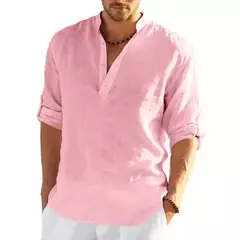 Camiseta de linho manga comprida masculina, monocromática, solta, casual, respirável, camisas de algodão, streetwear leve, designer, nova - Wolf Magazine