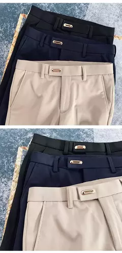 Calça formal de negócios casual masculina, slim fit, cor sólida, terno de festa de casamento, escritório, verão - loja online