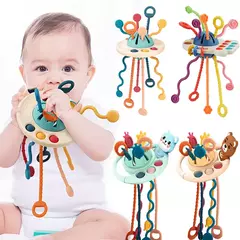 Desenvolvimento De Silicone Chocalho Teether Brinquedos, Montessori, Puxar Cordas Jogos, 1 Ano Brinquedos De Dentição Para Bebês, 6 12 Meses