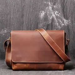 Retro masculino de couro genuíno de um ombro saco de cabeça camada de couro cruz estilo grande capacidade ocasional saco do mensageiro - loja online