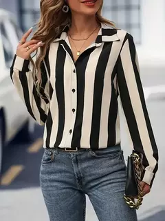 Elegante camisa estampada listrada feminina, tops de blusa feminina, roupas femininas, tamanho grande, primavera e verão, camisas da moda, 2022 na internet